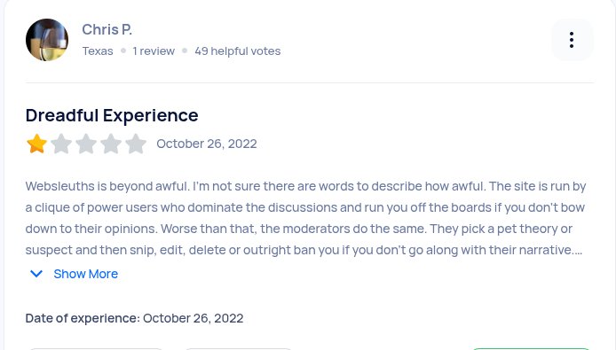 To read these comments in their entirety go to sitejabber.com/reviews/websleuths.com