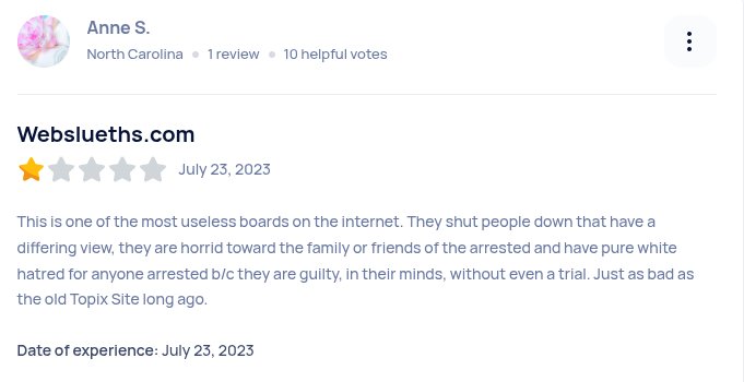 To read these comments in their entirety go to sitejabber.com/reviews/websleuths.com
