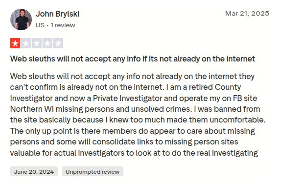 To read these comments in their entirety go to trustpilot.com/review/www.websleuths.com