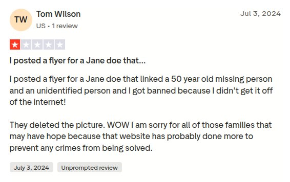 To read these comments in their entirety go to trustpilot.com/review/www.websleuths.com